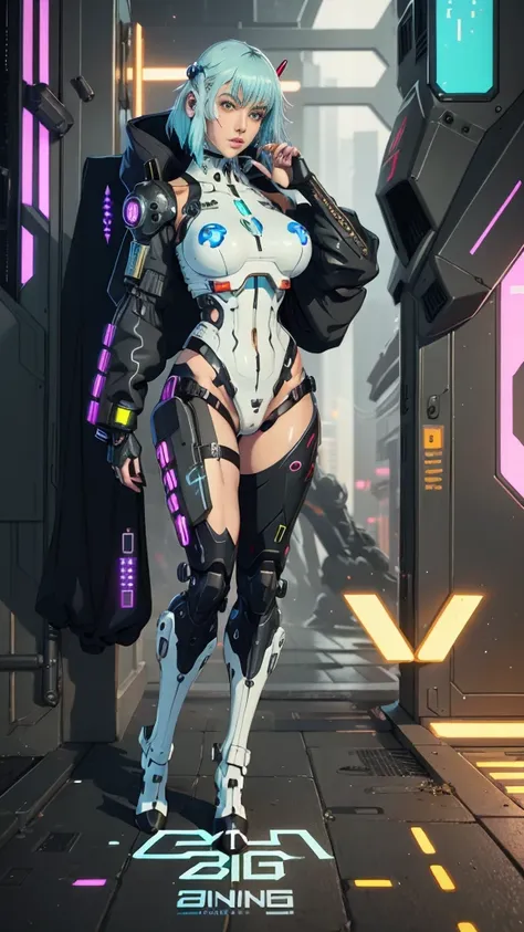 Woman with big wet marked breasts in a futuristic outfit posing for a photo, Cyborg girl, Cute Cyborg Girl, Female cyberpunk anime girl, Cyberpunk anime mech girl, Cyberpunk girl, sci-fi female,  WLOP. Scifi,  seductive cyberpunk dark fantasy, cyberpun ani...