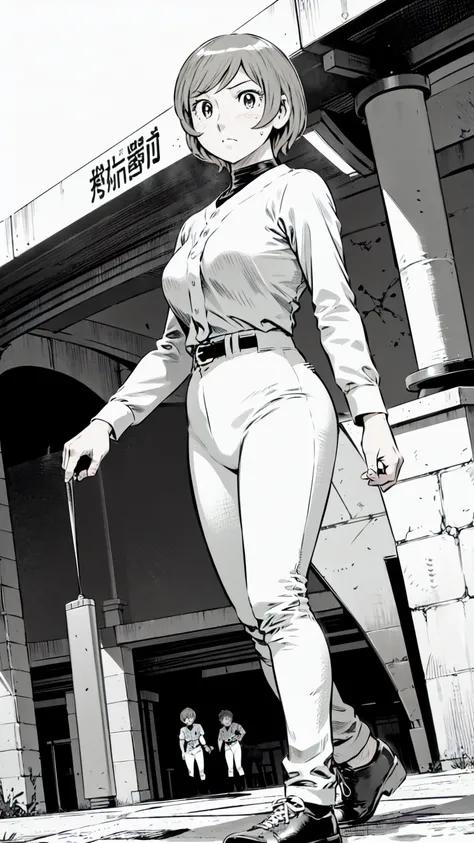 (野球uniform:1.2),
Blonde Hair, (short hair:1.2),Long sleeve, Black Shirt, turtleneck,White trousers、uniform、Black belt、((Illustration of people))、Big Boobs、
View Audience,, (Highest quality:1.3),One Girl, White pants、uniform、Outdoor、baseball ground、ground、s...