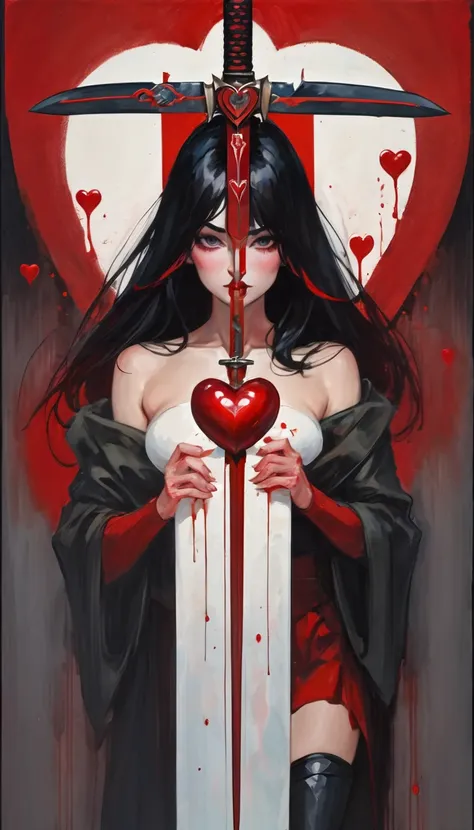 icon with a heart, a sword and blood, sexy (art inspired by Bill Sienkiewicz). oil painting)
