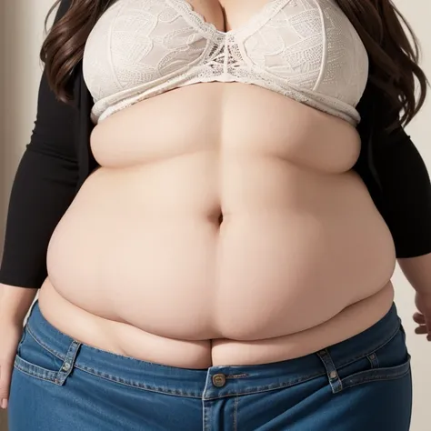 obese woman in top and pants reaching out, large round belly, thick and round belly, chubby woman, chubby belly, big belly, folds of abdominal flap, chubby, large belly, curvy woman, obese belly, portrait of a chubby woman, a chubby