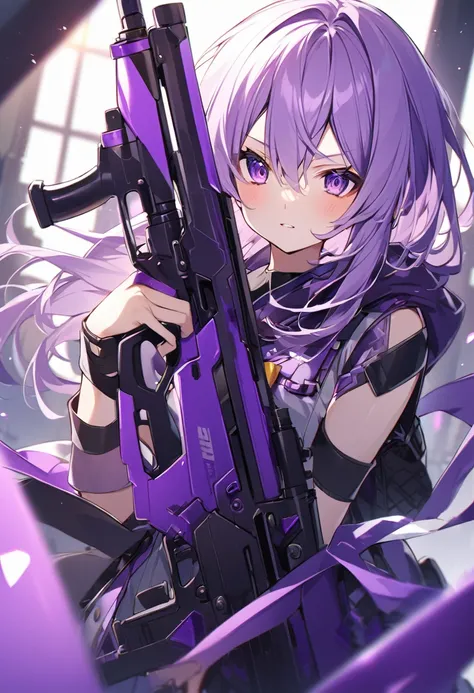 Keito。Purple Eyes。Purple Hair。Purple sniper rifle。