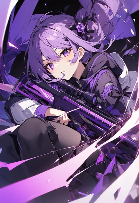 Keito。Purple Eyes。Purple Hair。Purple sniper rifle。