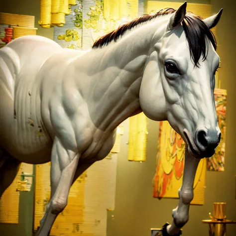 horse, white, divine, night, (yellow smoke), glows, (masterpiece:2), (high detail), (high quality), (natural lighting),