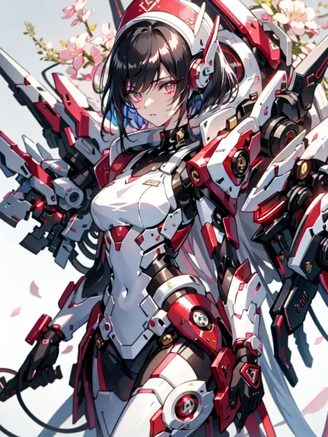 with machine gun, yorime, ahegaovery / sexual ecstasy), black hair, bob cut, black and red nurse uniform, straight hair, nurse c...