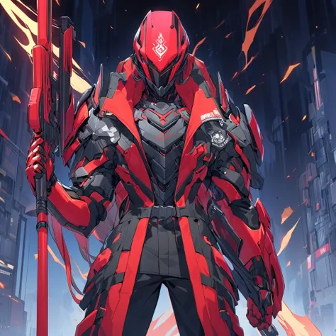 A captivating illustration of Silco, the arcane champion, standing tall in his stunning neon red and black cyber armor. The armors "DIF" design on the helmet, predominantly black with striking red accents, shows his affiliation. On the chest he sports the ...