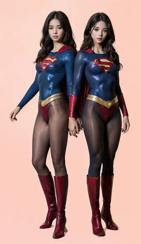 No background、(((Beautiful legs in black tights.)))、(((Legally express the beauty of your smile)))、((((Make the most of your original images)))、(((体にぴったりフィットするSupergirl Costume)))、(((Supergirl Costume)))、(((short and beautiful hair)))、(((suffering)))、(((Pl...