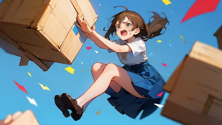 ((highest quality)), ((masterpiece)), ((very detailed)),floatingする女の子,angry expression，floating，floating，confetti，brown hair,tea...