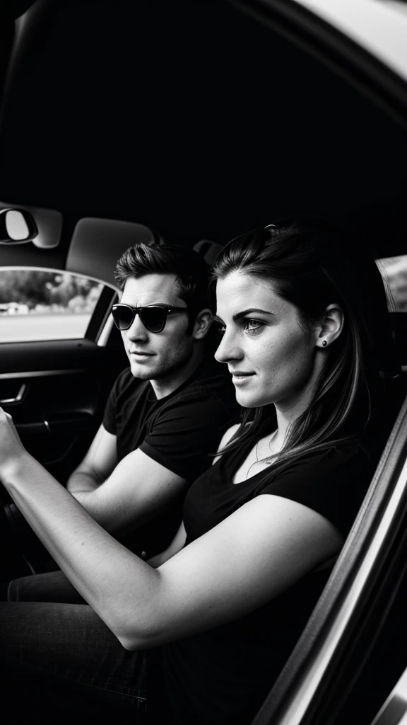 Couple,White people,Black and white photography,young,drive