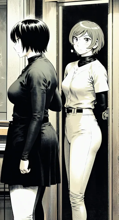 (野球uniform:1.2),
Blonde Hair, (short hair:1.2),Long sleeve, Black Shirt, turtleneck,White trousers、uniform、Black belt、((Illustration of people))、Big Boobs、
View Audience,, (Highest quality:1.3),One Girl, White pants、uniform、indoor、baseball 、White wall、blue...