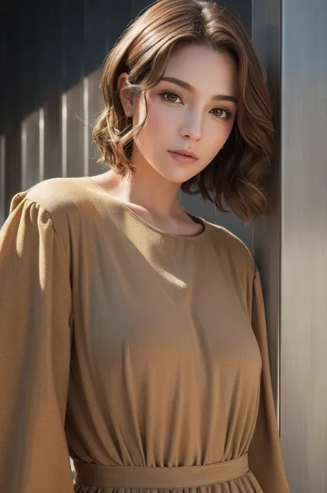 (masterpiece:1.3), (8K, Realistic, RAW Photos, Highest quality: 1.4), (One Girl), Beautiful Face, (Realistic Face), (Brown Hair, Short hair with loose waves:1.3), Beautiful Hairstyles, Realistic eyes, Beautiful details, (Realistic Skin,Landscape,Look away,...