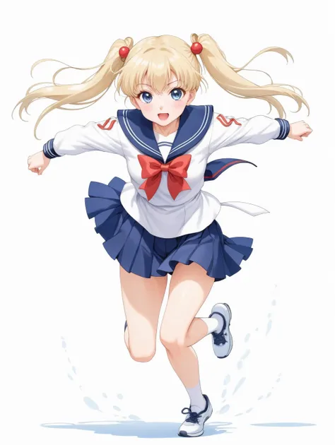 Sailor suit、girl、Twin tails、running、Anime Style、Background is white、