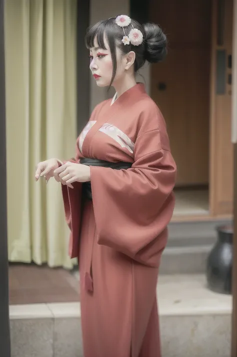 A woman who looks like she could be in a Kabuki play
