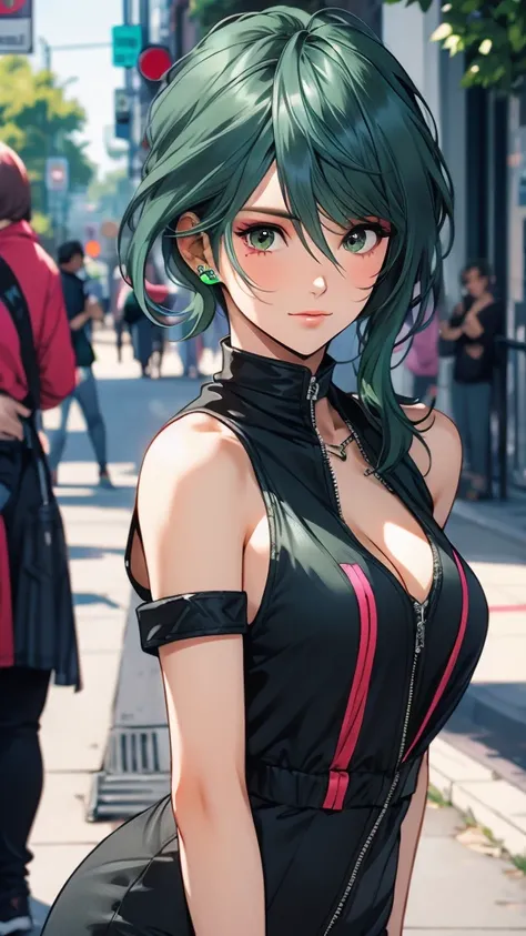 1 Female, thirties, Tamaki, green hair, hair between eyes, Street fashion, 