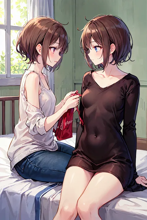 How to sit a girl，Written boundary depth, Delicate eyes, Distinctive nose bridge，Fine skin、Smooth、Perfect beauty、Small breasts、thin，((Natural style))，Brown Hair、Truly beautiful、Beautiful profile，Perfect Style，Ahegao，((Boyish clothes))，Shortcuts，Western-sty...