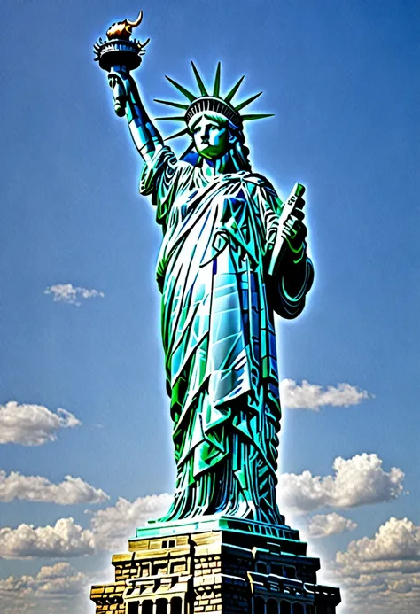 american statue of liberty made of glass, hyper realistic photo 