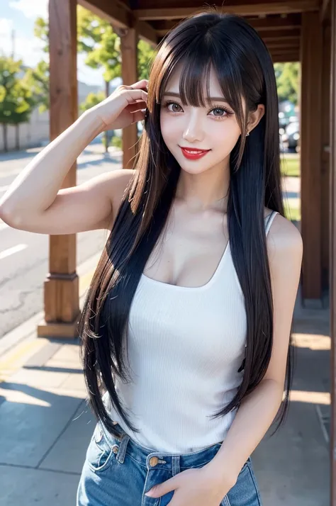 (((A real beauty))), RAW Photos, Black Hair、folder、Round eyes、False eyelashes、Straight Hair, Wavy Hair、correct、Crimson lipstick、Striped Hair、Brown Hair、Blue Hair、(Gradient Hair)、Asymmetrical Hair、Hair behind the ear、Crossed bangs、Long Hair、((お尻までLong Hair)...