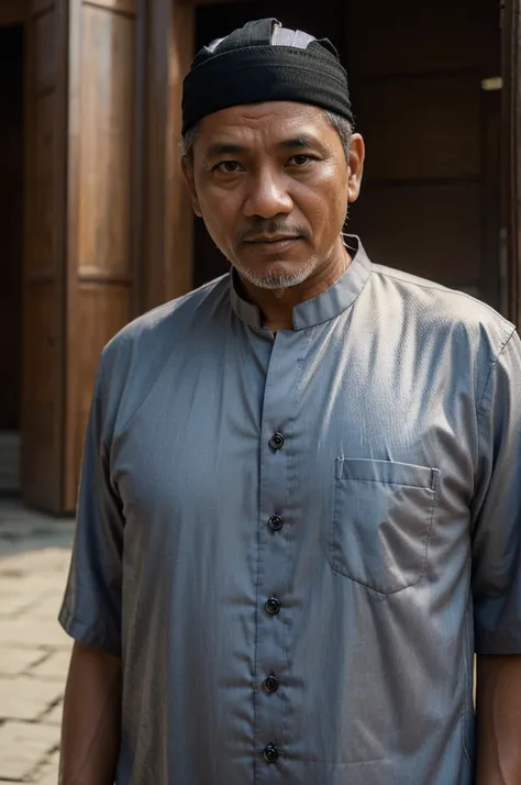 Menerjemahkan teks dengan kamera
(( works)) 45 year old adult man, traditional Indonesian face. Wearing Muslim clothes, mosque background