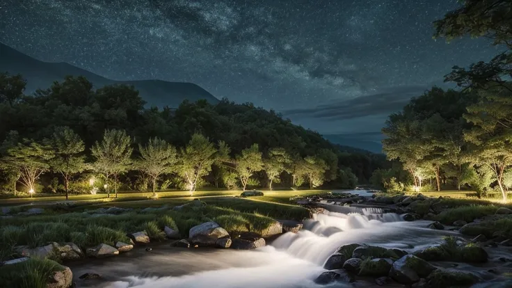 rain and wind sounds　a forest at night where you can hear the murmuring of a river