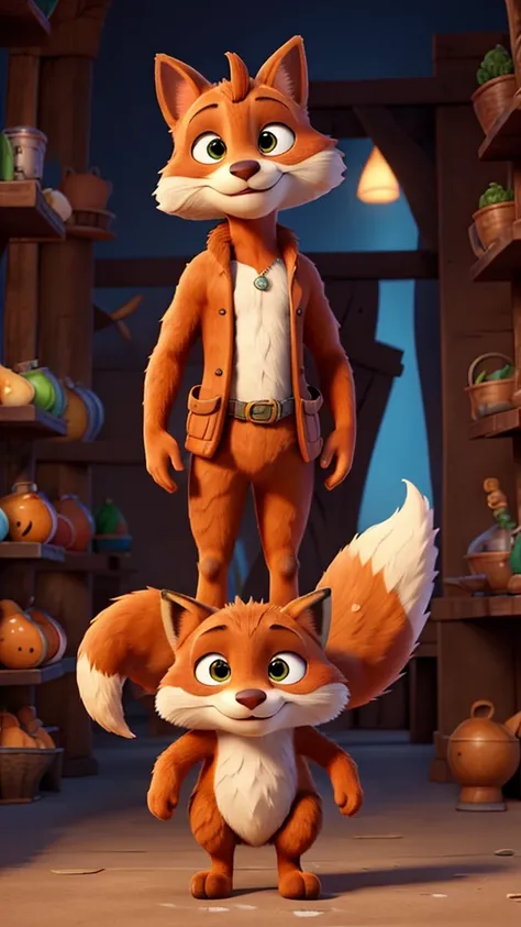 Zootopia, standing on two nakeds , furry fox,   Fur,  Mushin, beautiful tail, Background from the cartoon Zootopia