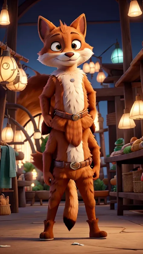 Zootopia, standing on two nakeds , furry fox,   Fur,  Mushin, beautiful tail, Background from the cartoon Zootopia