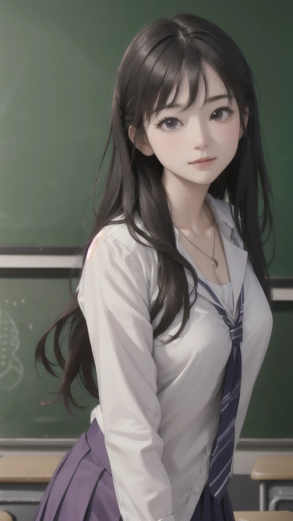 (Highly detailed CG Unity 8k wallpaper)、(masterpiece)、(Highest quality)、(Super detailed)、(Best illustrations)、(Best Shadow)、Ultra-high resolution、(Real、Photorealistic:1.2)、(Beautiful student teacher:1.4)、Dark brown long hair、(Large Breasts:1.2)、(School cla...