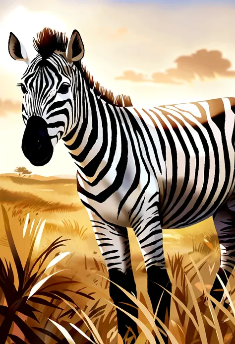 zebra in the savannah, cute, realistic pixar style