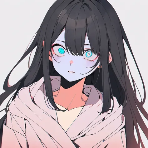 Low poly、vector art 、flat color,Watercolor style、One Girl、Sick Eyes、Yandere、Straightjacket、Long Black Hair