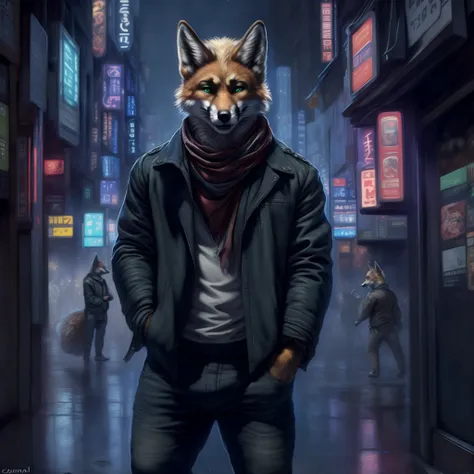 (by oouna, by honovy, by personalami, by clockhands) male, fox, solo, wearing jacket, green eyes, fox mccloud, wearing jacket, p...