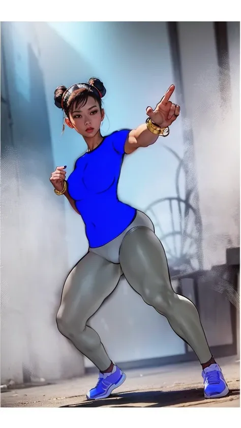 SF6 Chun-Li Nitrile Butadiene Royal Blue Leggings Thighs Buttocks Streetfighter Buruma Gravure shirt Japanese 