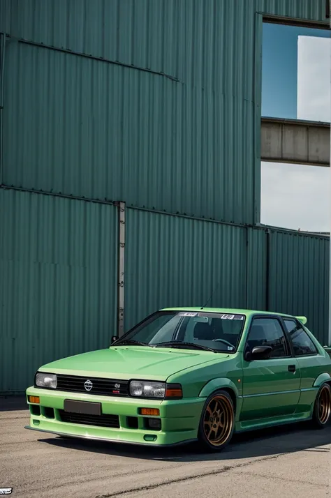 Nissan b13 with black air exhaust and the other parts in light green