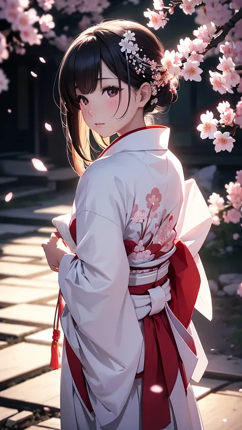 white without dirt　Japanese kimono bride　Apparition　cherry blossoms　Best Quality, Masterpiece, Ultra High Resolution, (Realisticity: 1.4), Original Photo, Cinematic Lighting