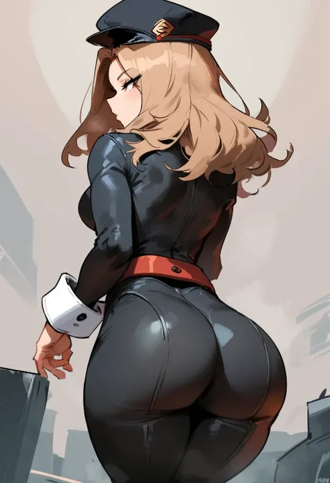 1girl, utsushimi kemii, boku no hero academia  masterpiece, best quality, very aesthetic, absurdres, newest  slim body,///// by dodok,by nyantcha,cutesexyrobutts , by khyle,,//////light brown hair  , cap,  black catsuit . She wears white cuffs around her w...