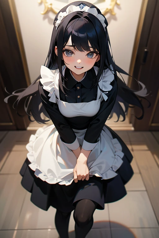 (Highest Resolution, clear_image) Highest quality, One woman, alone, masterpiece, Very detailed, Semi-realistic, Black Hairのショートヘア, Black Hair, bangs, 18-year-old, mature, light blue uniform, uniform, Indoor Background, kind, Authoritative, Powerful, exqui...