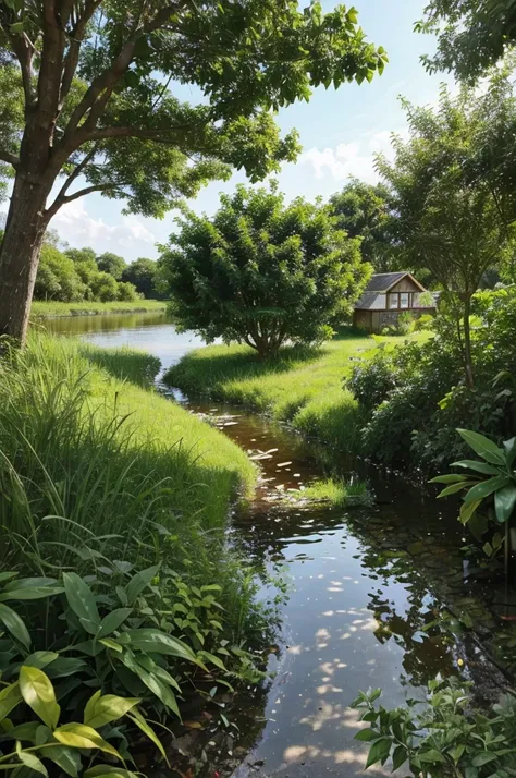 One small land coverd with water connects with another Island through small pathway with a tree with nest in it
