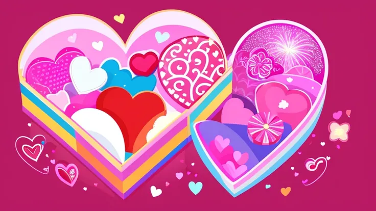 Heart Illustration, rainbow, pink, present box, Small items, firework, pinkの空, anime