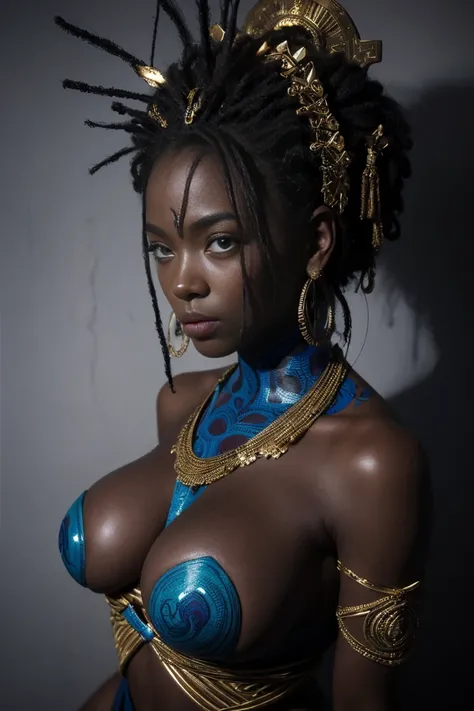 CG superior，（Masterpiece），（incredibly detailed），（maximum quality），1 girl，African goddess Yemanjá, Colorant, The predominance of blue, perfect bodies, sketchpad, hand painted, mysteriously, courage, realistic sketch, rough sketch, A strong mix of dark color...