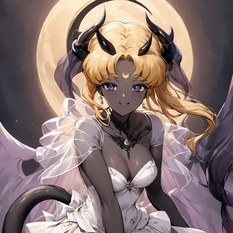 ((Highest quality)), ((masterpiece)), (detailed), （Perfect Face）、The woman is the Dark Queen of the Black Moon of the Black Moon Clan, the Demon Queen Black Serenity, and the woman is the sexy, jet-black-skinned demon princess Serenity.、The woman is a jet-...