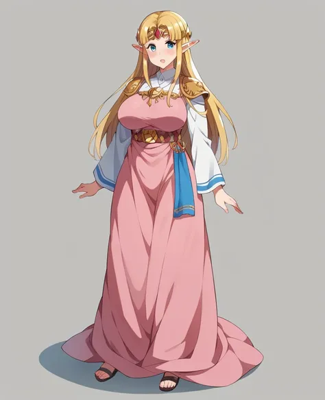 princess zelda full body shot,  huge and saggy boobs,blue eyes, blonde,30 years old, mature, xl bust, finding, in combat mode, a...