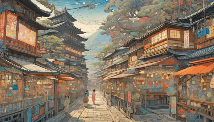 One girl, Japan, They are, (art:Hiroshi Yoshida )   Super detailed, beautifully、aesthetic, 
masterpiece, Highest quality, Realistic, zenTangle, Mandala, Tangle, enTangle, フラクタルart, Very detailed, Dynamic Angle, The most beautiful form of chaos, elegant, Br...