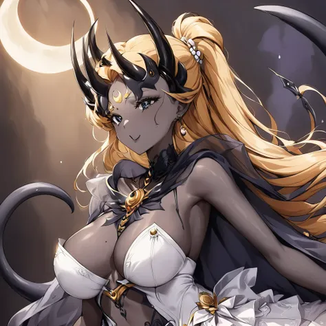 ((Highest quality)), ((masterpiece)), (detailed), （Perfect Face）、The woman is the bride of the Demon King, the Dark Queen of the Black Moon of the Black Moon Clan, the Demon Queen Black Serenity, and the woman is the jet-black, sexy demon princess Serenity...