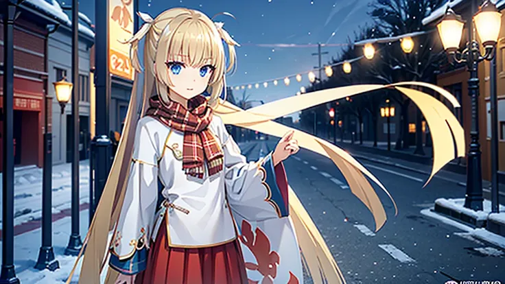 ((masterpiece)),(best quality),Official Art,Extremely detailed CG,Unity 8K wallpaper,Very detailed,Beautiful and delicate eyes,Extremely detailed face,1 girl,solitary,,(whole body:1.5),(small:1.3),，winter，Frost Circle，Light up the lights，Wish you a Happy N...