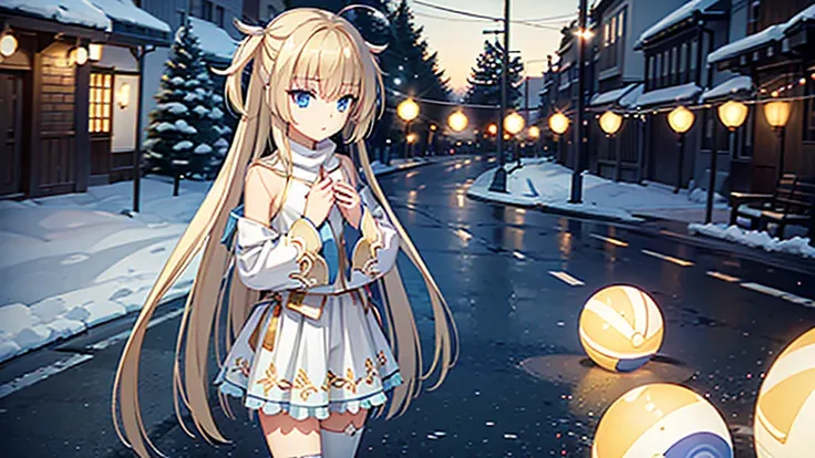 ((masterpiece)),(best quality),Official Art,Extremely detailed CG,Unity 8K wallpaper,Very detailed,Beautiful and delicate eyes,Extremely detailed face,1 girl,solitary,,(whole body:1.5),(small:1.3),，winter，Frost Circle，Light up the lights，Wish you a Happy N...