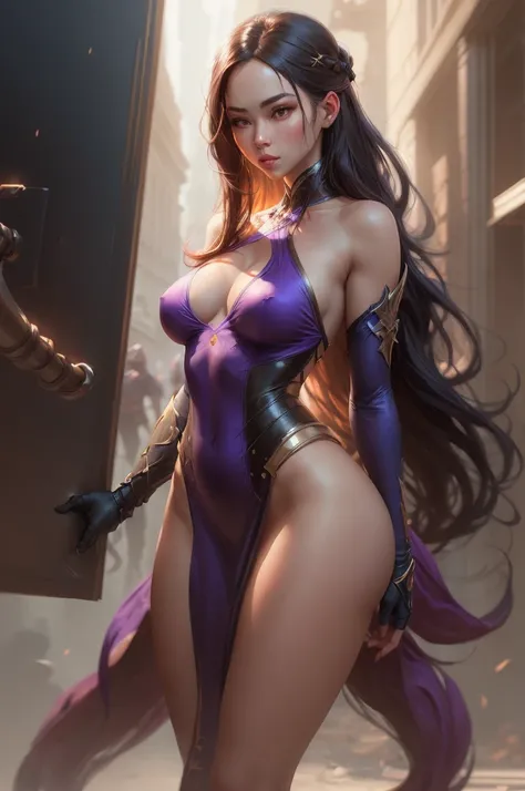 close up of a nude  woman with long hair and a purple top, big   beautiful character painting, style artgerm, art of wlop, stunning character art, fantasy style art, concept art | artgerm, epic exquisite character art, wlop art, fantasy character art, wlop...