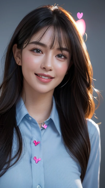 8K, RAW photo, best quality,masterpiece:1.2),(realistic, photo-realistic:1.4),(extremely detailed 8K wallpaper),One woman,Beautiful Face,Super detailed,(Collared shirt),(Dark Background),(looking at the camera),Dim lighting,Moody Lighting,Plumbed lips,Beau...