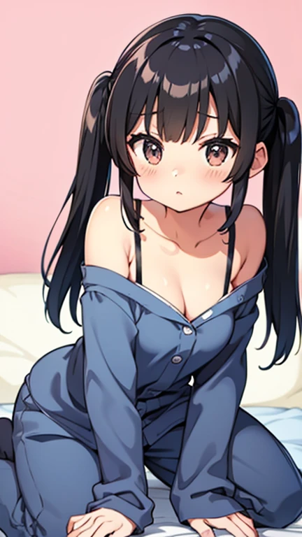 Black hair twin tails、tits、pajamas