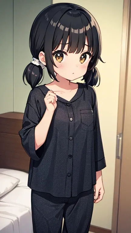 Black hair twin tails、tits、pajamas