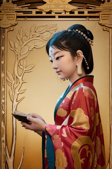 Create a digital artwork inspired by traditional Ukiyo-e, the famous Japanese woodblock print style. The scene should capture a moment of everyday life in Edo-period Japan, incorporating elements such as natural landscapes, beautiful courtesans, kabuki act...