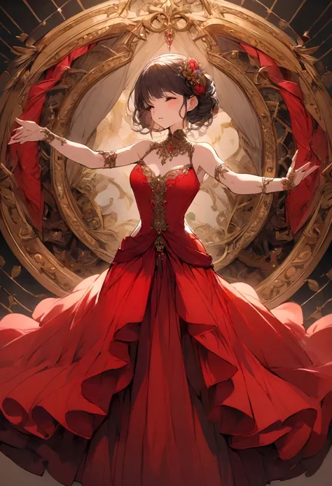 Woman dancing in red dress 