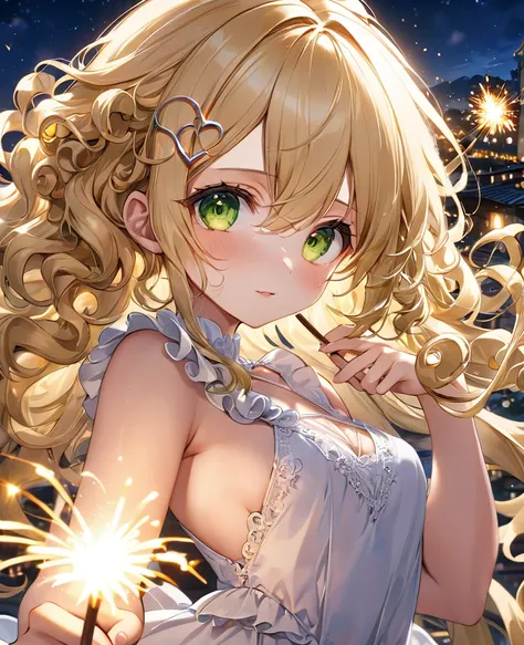 (masterpiece, best quality:1.2), (absurdres, highres, ultra-detailed), (perfect anatomy), 
cute girls、sparkler、blonde、curly long...