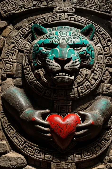 Mayan jaguar eating a human heart pre-Hispanic art